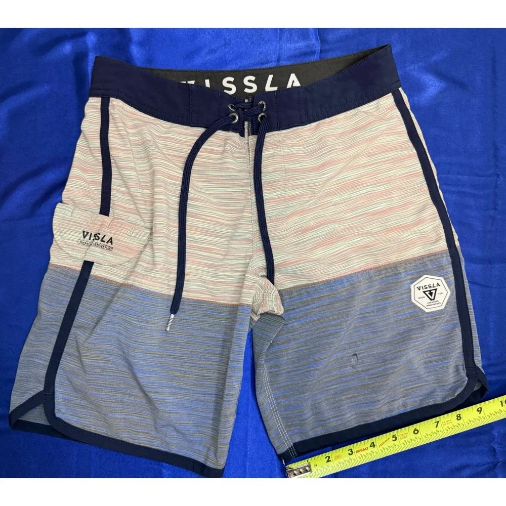 Vissla Men's Size 27 Blue Striped Board Shorts Swim Trunks Surfer Surfwear Beach